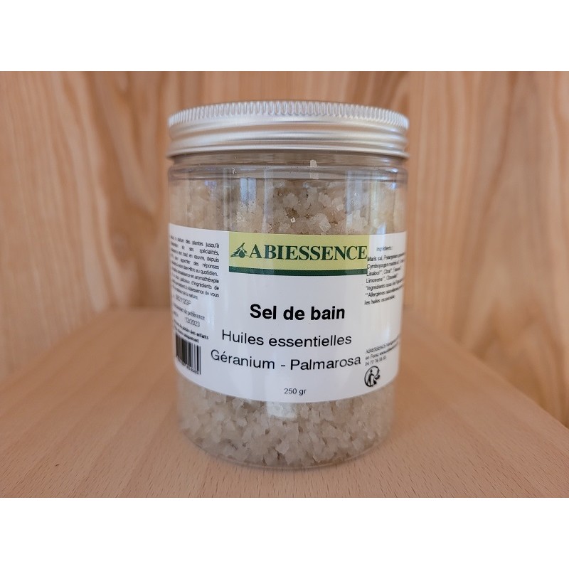 Sel de bain à l'huile Essentielle de Palmarosa et Géranium